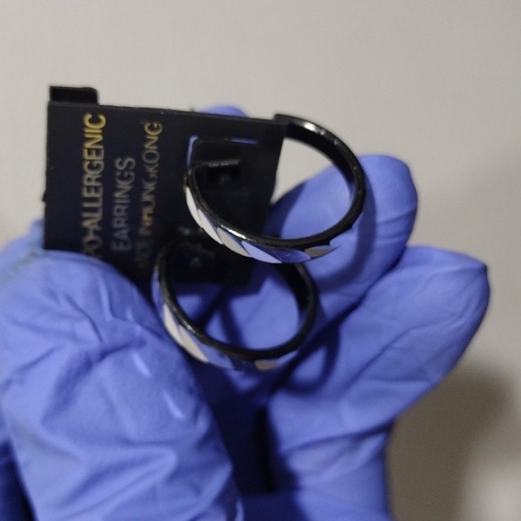 Women's Stunning Dainty Silver-tone & Black Open Hoop Design Earrings, #1 - Picture 4 of 6